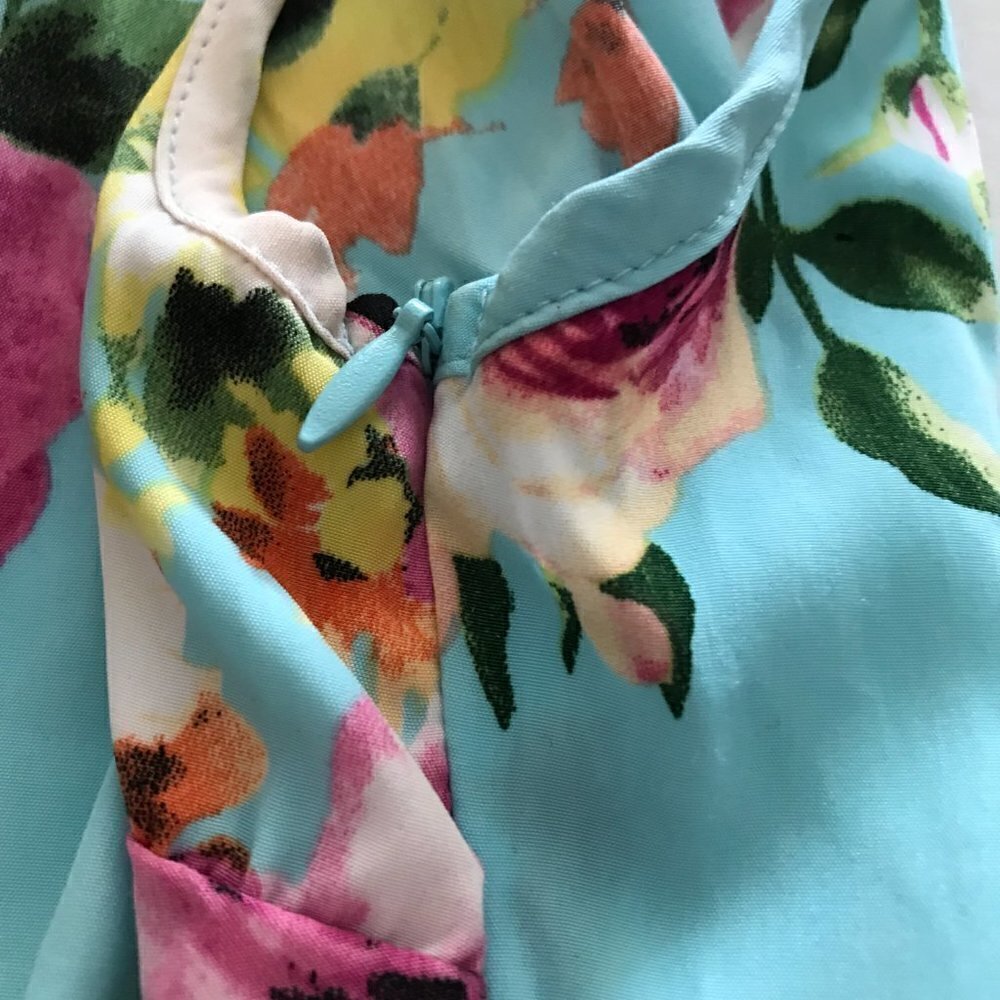 LIBERTY LOVE - Fit & Flare Skater Aqua Floral Open Back Casual Dress - Picture 8 of 13